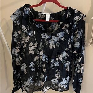 H&M Black Floral Sheer Blouse
